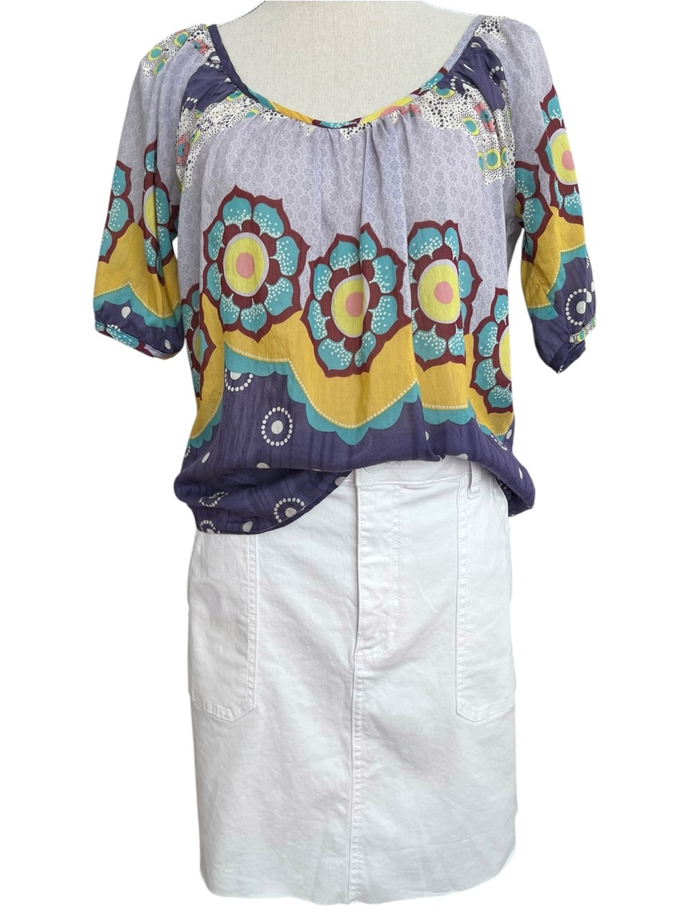 Language Cotton 70's Festival Peasant Blouse Size Medium